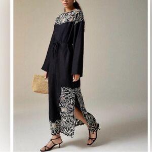 JCREW Black Cream Cutout Lace Trim Linen Dress